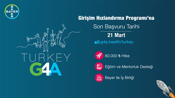 Bayer’in bu yıl dördüncüsünü düzenlediği G4A Turkey 2021 Girişim Hızlandırma Programı’na başvurular 21 Mart Pazar günü sona eriyor.