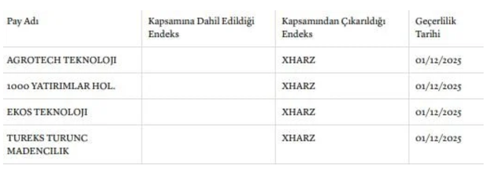 Borsa İstanbul 4 şirketi halka arz endeksinden çıkardı